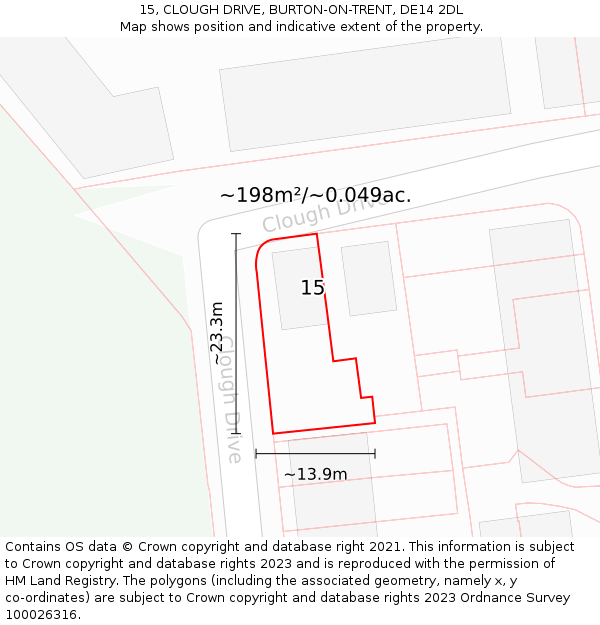 15, CLOUGH DRIVE, BURTON-ON-TRENT, DE14 2DL: Plot and title map