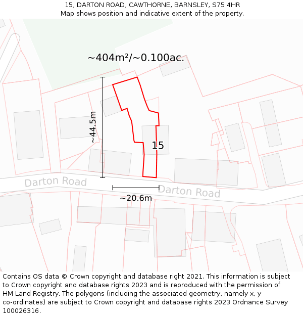 15, DARTON ROAD, CAWTHORNE, BARNSLEY, S75 4HR: Plot and title map