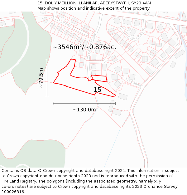 15, DOL Y MEILLION, LLANILAR, ABERYSTWYTH, SY23 4AN: Plot and title map