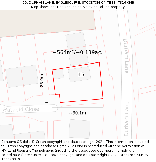 15, DURHAM LANE, EAGLESCLIFFE, STOCKTON-ON-TEES, TS16 0NB: Plot and title map