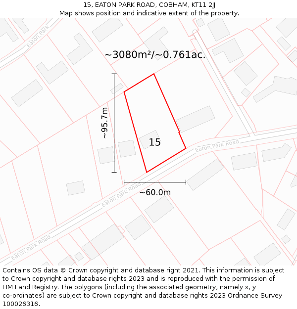 15, EATON PARK ROAD, COBHAM, KT11 2JJ: Plot and title map