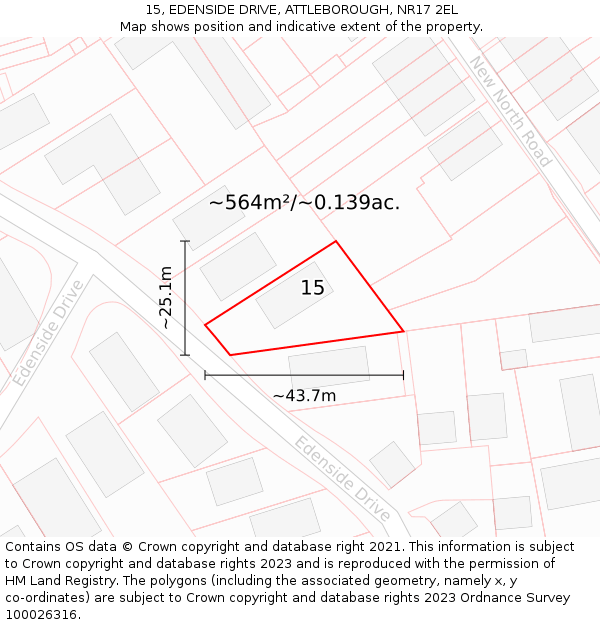 15, EDENSIDE DRIVE, ATTLEBOROUGH, NR17 2EL: Plot and title map