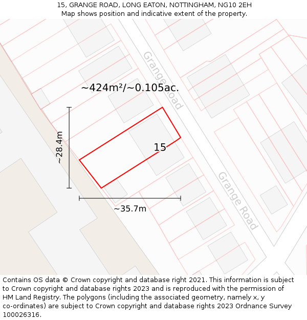 15, GRANGE ROAD, LONG EATON, NOTTINGHAM, NG10 2EH: Plot and title map