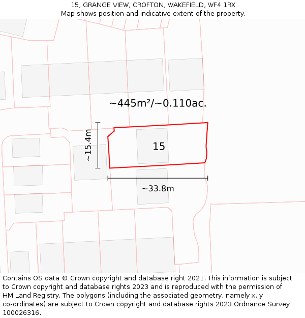 15, GRANGE VIEW, CROFTON, WAKEFIELD, WF4 1RX: Plot and title map