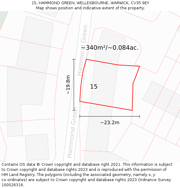 15, HAMMOND GREEN, WELLESBOURNE, WARWICK, CV35 9EY: Plot and title map