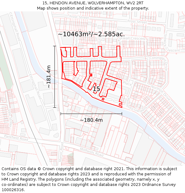 15, HENDON AVENUE, WOLVERHAMPTON, WV2 2RT: Plot and title map