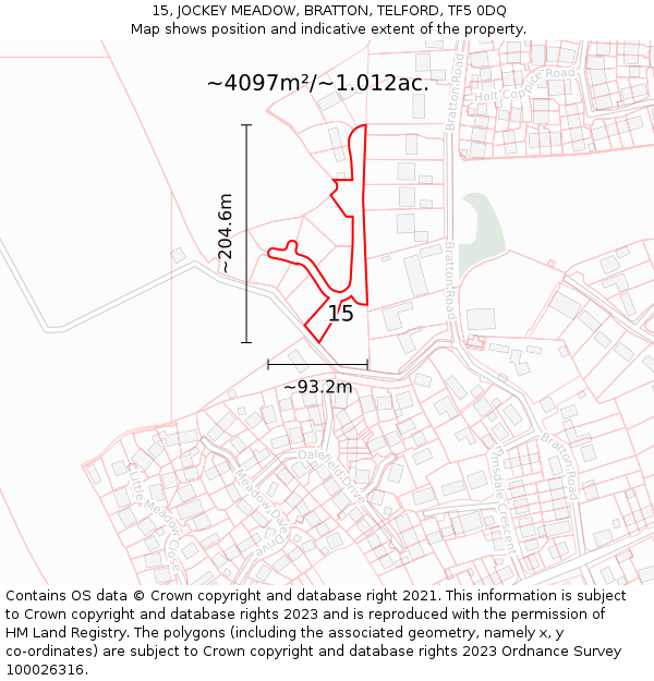 15, JOCKEY MEADOW, BRATTON, TELFORD, TF5 0DQ: Plot and title map