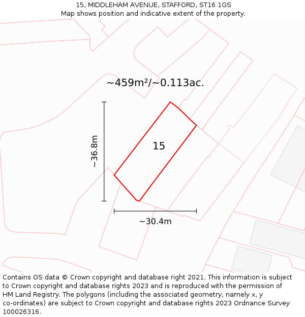 15, MIDDLEHAM AVENUE, STAFFORD, ST16 1GS: Plot and title map