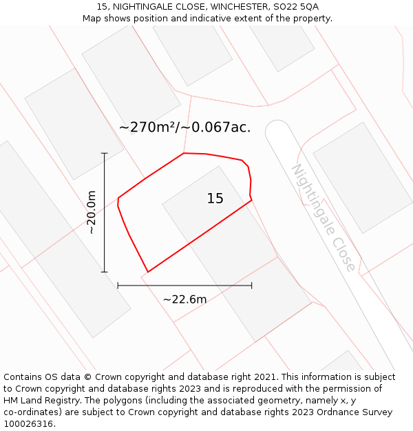 15, NIGHTINGALE CLOSE, WINCHESTER, SO22 5QA: Plot and title map