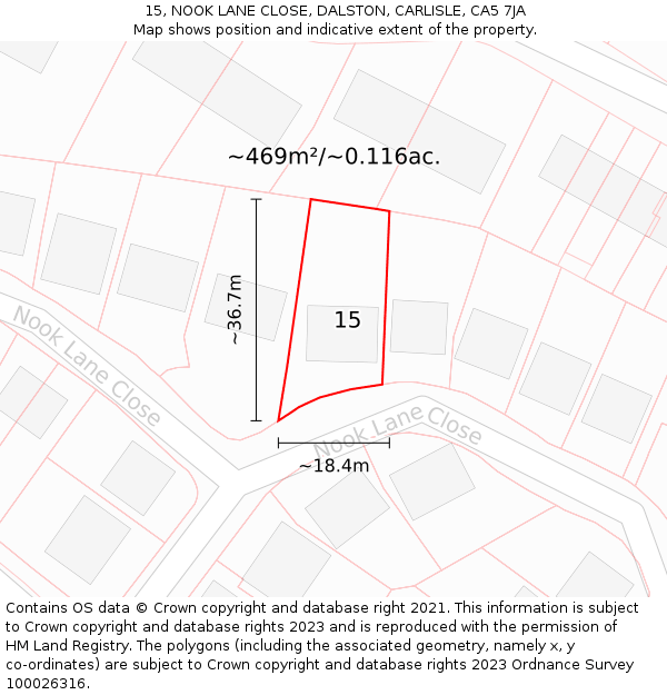 15, NOOK LANE CLOSE, DALSTON, CARLISLE, CA5 7JA: Plot and title map