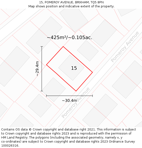 15, POMEROY AVENUE, BRIXHAM, TQ5 8PN: Plot and title map