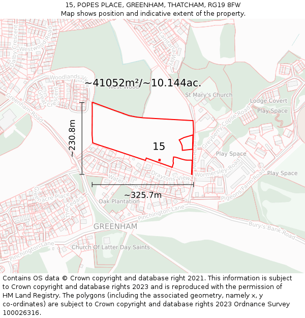 15, POPES PLACE, GREENHAM, THATCHAM, RG19 8FW: Plot and title map