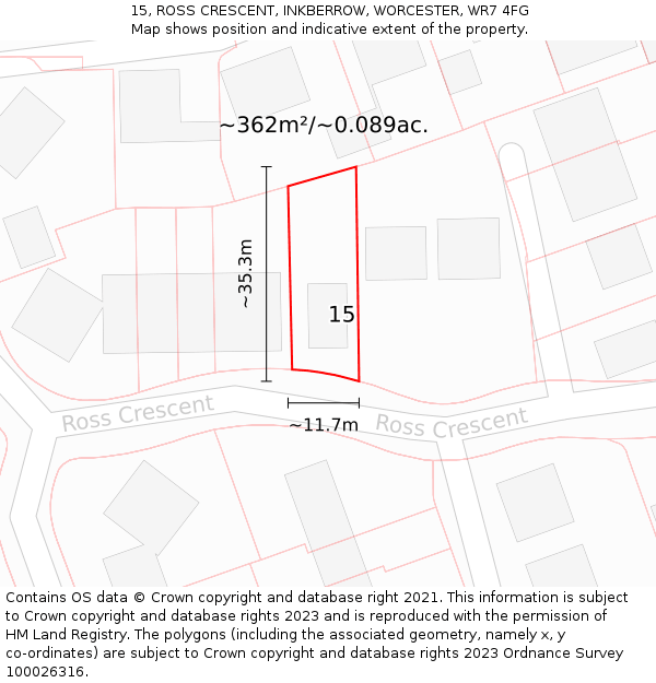 15, ROSS CRESCENT, INKBERROW, WORCESTER, WR7 4FG: Plot and title map