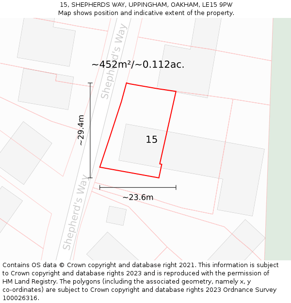 15, SHEPHERDS WAY, UPPINGHAM, OAKHAM, LE15 9PW: Plot and title map