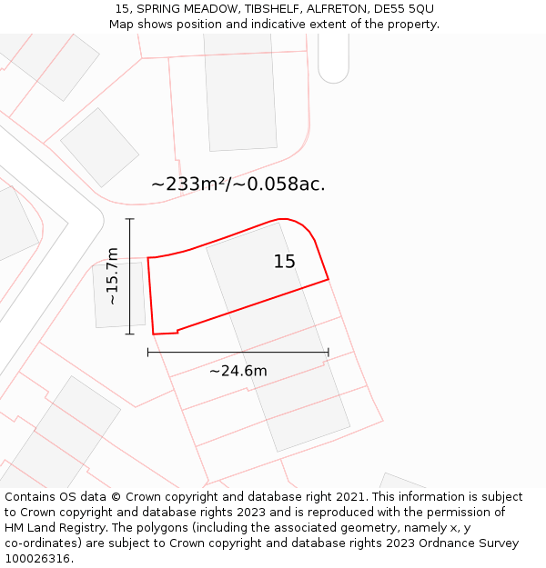 15, SPRING MEADOW, TIBSHELF, ALFRETON, DE55 5QU: Plot and title map