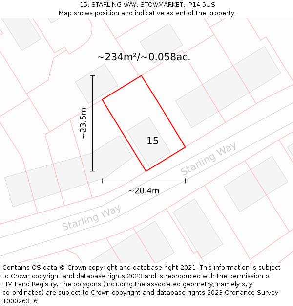 15, STARLING WAY, STOWMARKET, IP14 5US: Plot and title map