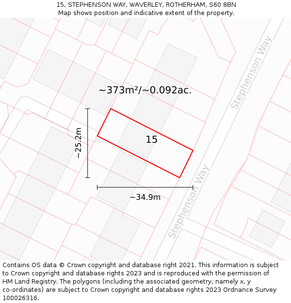 15, STEPHENSON WAY, WAVERLEY, ROTHERHAM, S60 8BN: Plot and title map