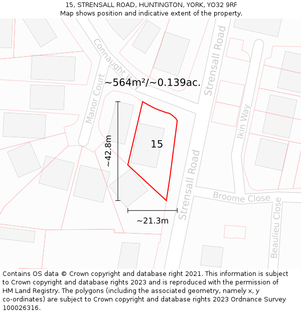 15, STRENSALL ROAD, HUNTINGTON, YORK, YO32 9RF: Plot and title map