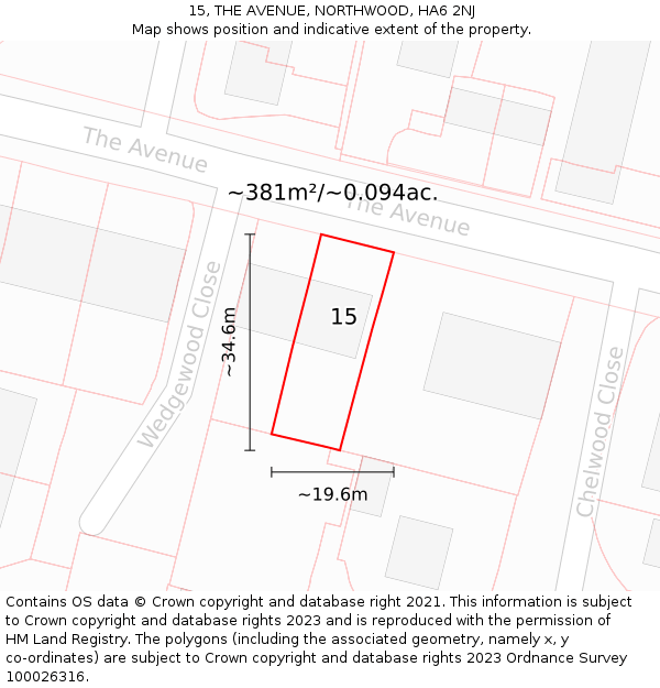 15, THE AVENUE, NORTHWOOD, HA6 2NJ: Plot and title map