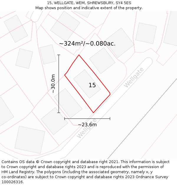 15, WELLGATE, WEM, SHREWSBURY, SY4 5ES: Plot and title map