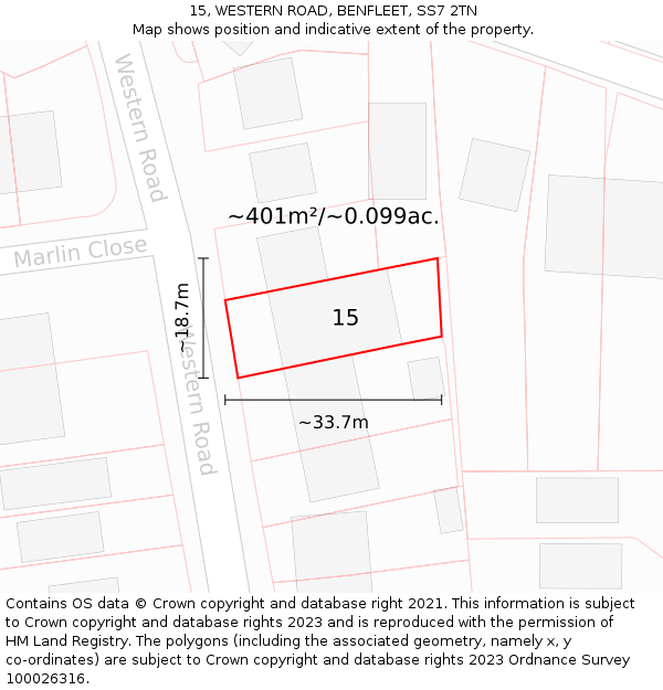 15, WESTERN ROAD, BENFLEET, SS7 2TN: Plot and title map