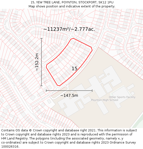 15, YEW TREE LANE, POYNTON, STOCKPORT, SK12 1PU: Plot and title map