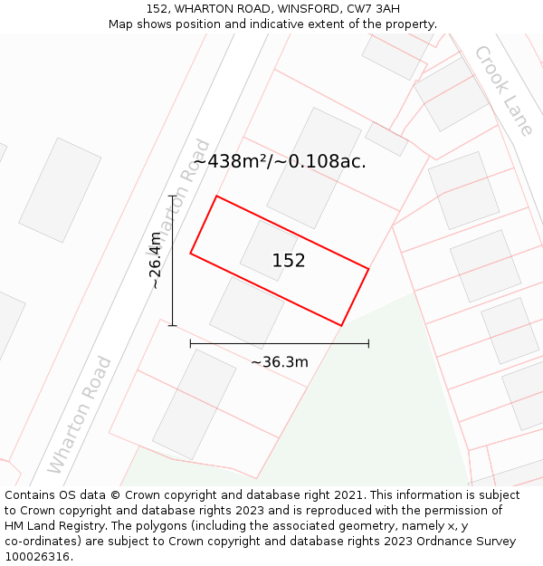 152, WHARTON ROAD, WINSFORD, CW7 3AH: Plot and title map