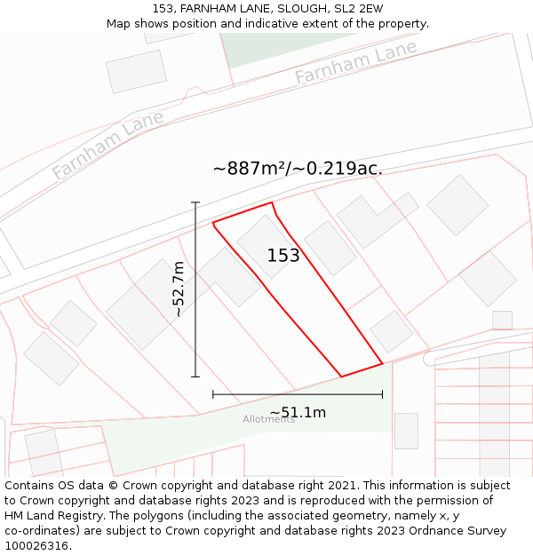 153, FARNHAM LANE, SLOUGH, SL2 2EW: Plot and title map