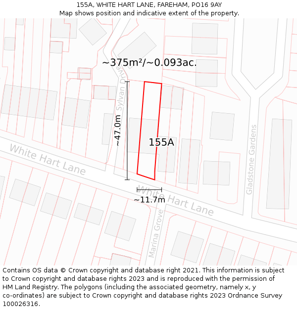 155A, WHITE HART LANE, FAREHAM, PO16 9AY: Plot and title map