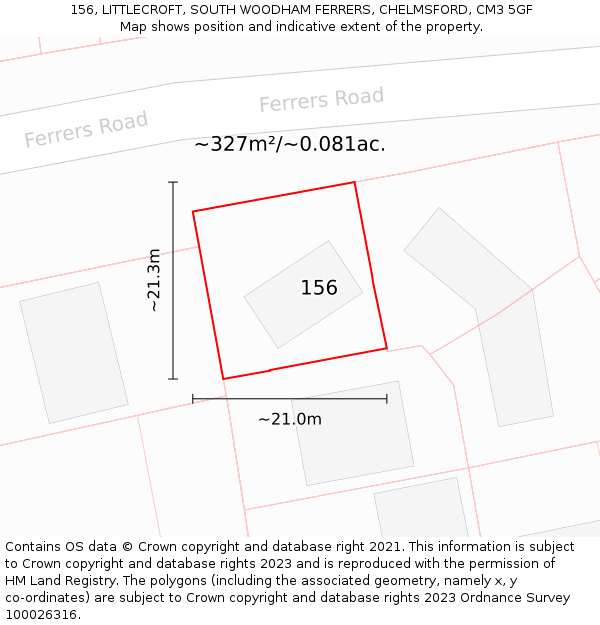 156, LITTLECROFT, SOUTH WOODHAM FERRERS, CHELMSFORD, CM3 5GF: Plot and title map