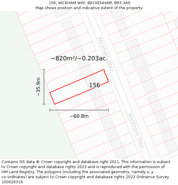 156, WICKHAM WAY, BECKENHAM, BR3 3AS: Plot and title map