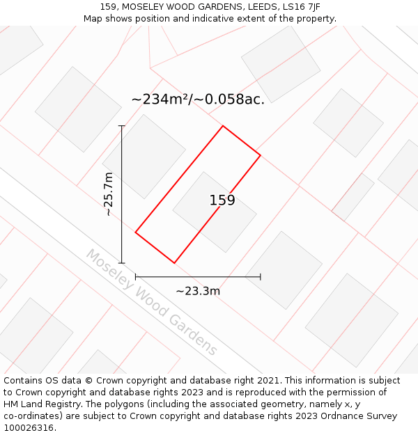 159, MOSELEY WOOD GARDENS, LEEDS, LS16 7JF: Plot and title map