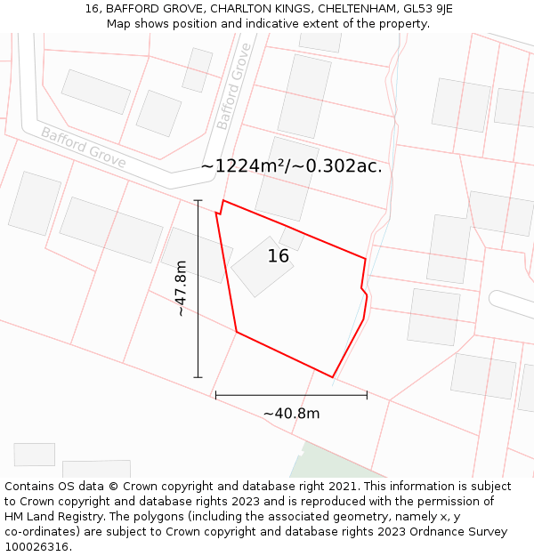 16, BAFFORD GROVE, CHARLTON KINGS, CHELTENHAM, GL53 9JE: Plot and title map