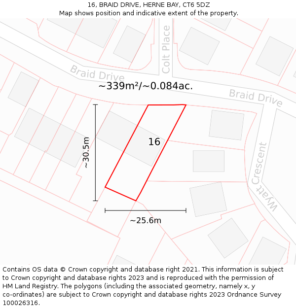 16, BRAID DRIVE, HERNE BAY, CT6 5DZ: Plot and title map