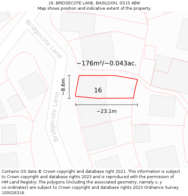 16, BRIDGECOTE LANE, BASILDON, SS15 4BW: Plot and title map