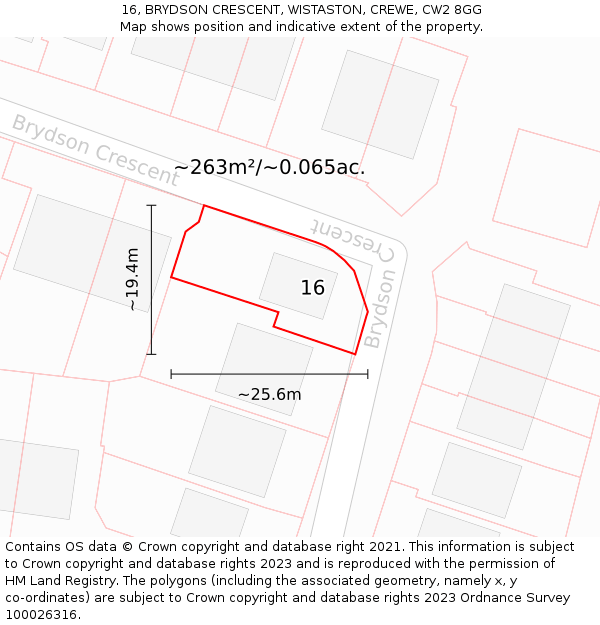 16, BRYDSON CRESCENT, WISTASTON, CREWE, CW2 8GG: Plot and title map