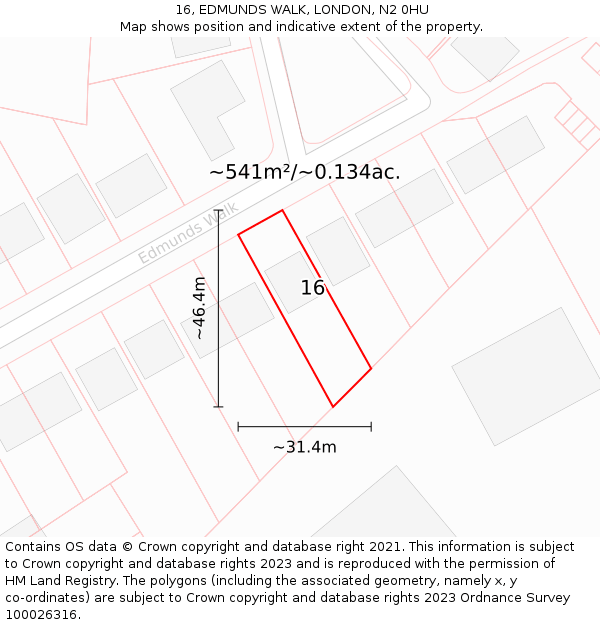 16, EDMUNDS WALK, LONDON, N2 0HU: Plot and title map