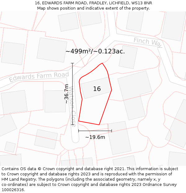 16, EDWARDS FARM ROAD, FRADLEY, LICHFIELD, WS13 8NR: Plot and title map