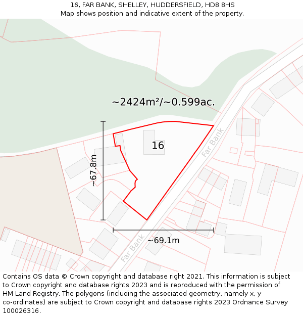 16, FAR BANK, SHELLEY, HUDDERSFIELD, HD8 8HS: Plot and title map