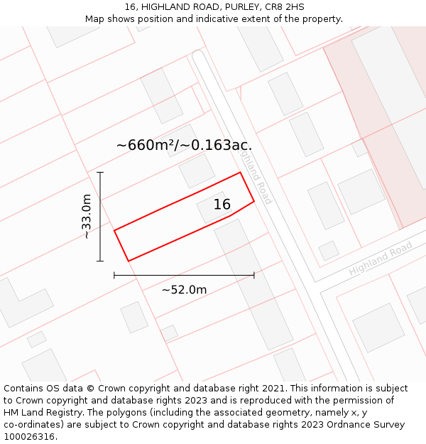 16, HIGHLAND ROAD, PURLEY, CR8 2HS: Plot and title map