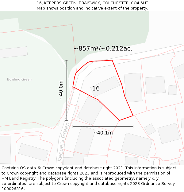 16, KEEPERS GREEN, BRAISWICK, COLCHESTER, CO4 5UT: Plot and title map