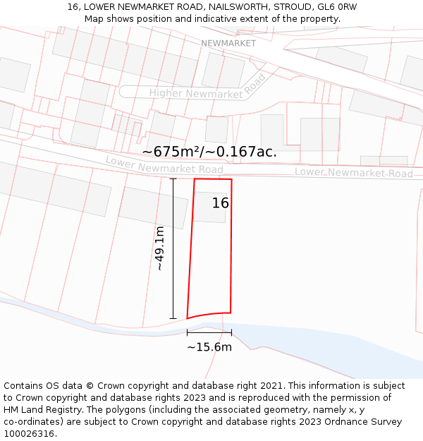 16, LOWER NEWMARKET ROAD, NAILSWORTH, STROUD, GL6 0RW: Plot and title map