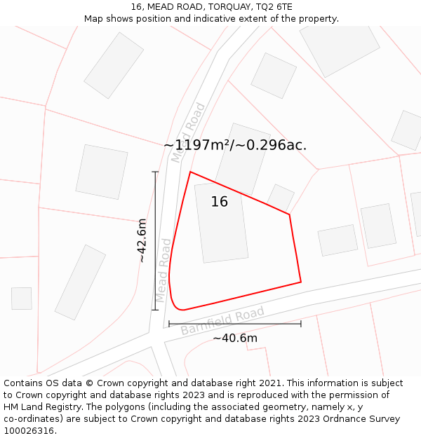 16, MEAD ROAD, TORQUAY, TQ2 6TE: Plot and title map