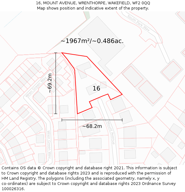 16, MOUNT AVENUE, WRENTHORPE, WAKEFIELD, WF2 0QQ: Plot and title map