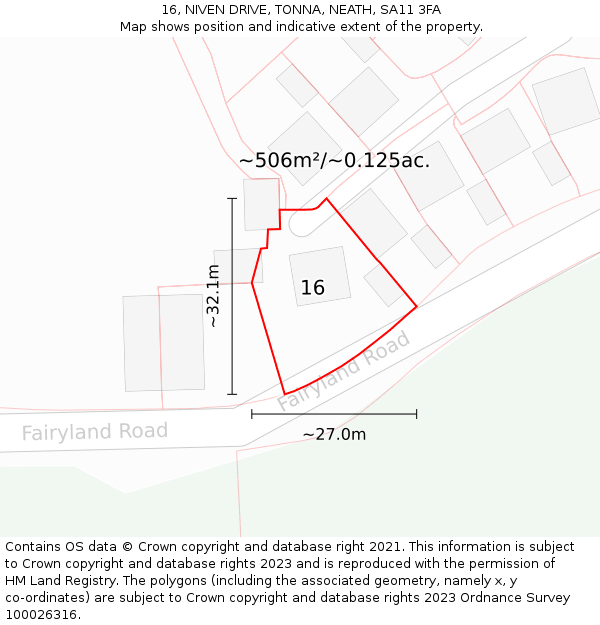 16, NIVEN DRIVE, TONNA, NEATH, SA11 3FA: Plot and title map