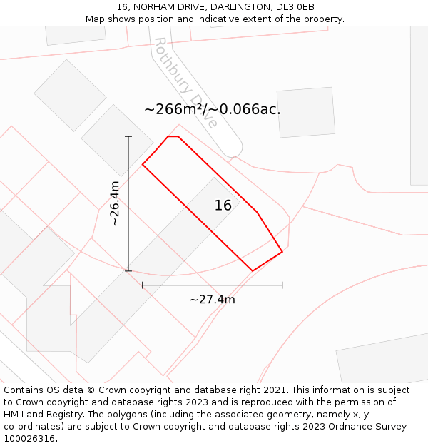 16, NORHAM DRIVE, DARLINGTON, DL3 0EB: Plot and title map