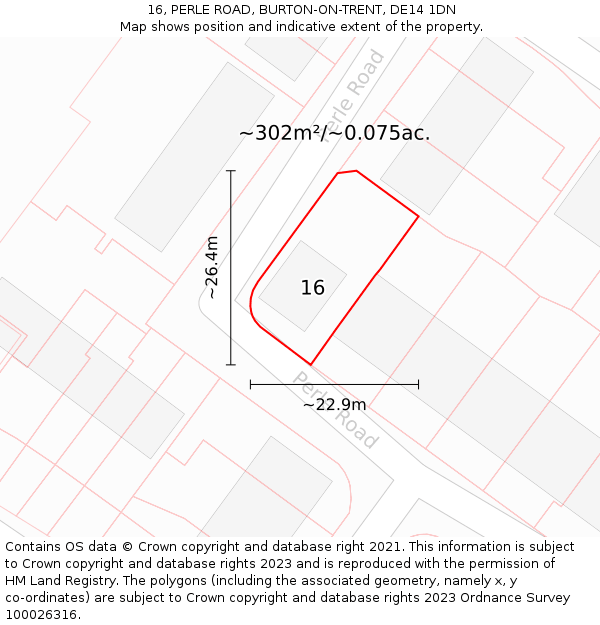 16, PERLE ROAD, BURTON-ON-TRENT, DE14 1DN: Plot and title map