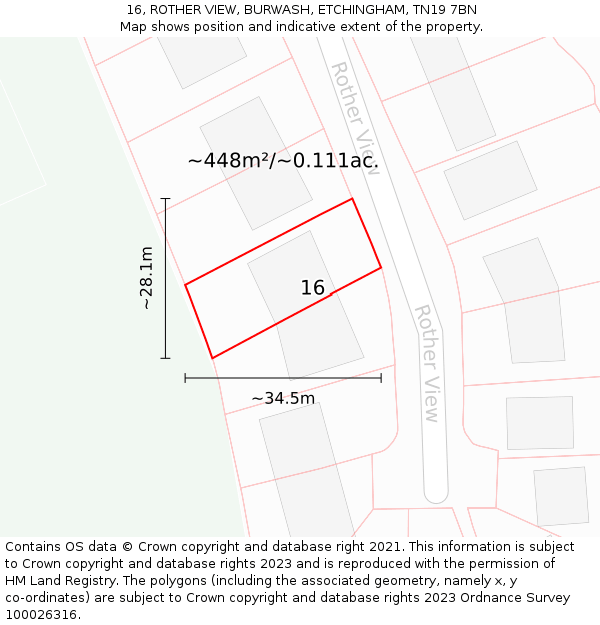 16, ROTHER VIEW, BURWASH, ETCHINGHAM, TN19 7BN: Plot and title map