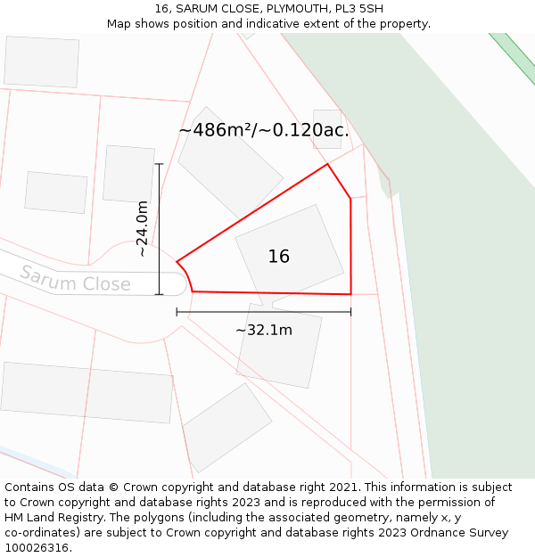 16, SARUM CLOSE, PLYMOUTH, PL3 5SH: Plot and title map