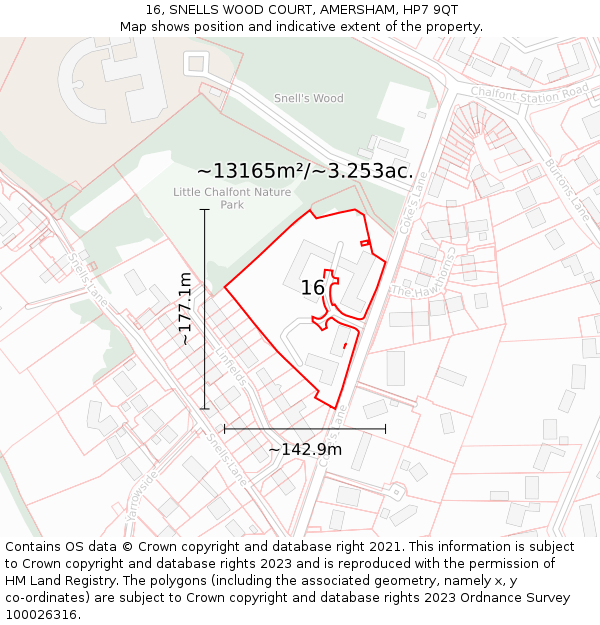 16, SNELLS WOOD COURT, AMERSHAM, HP7 9QT: Plot and title map